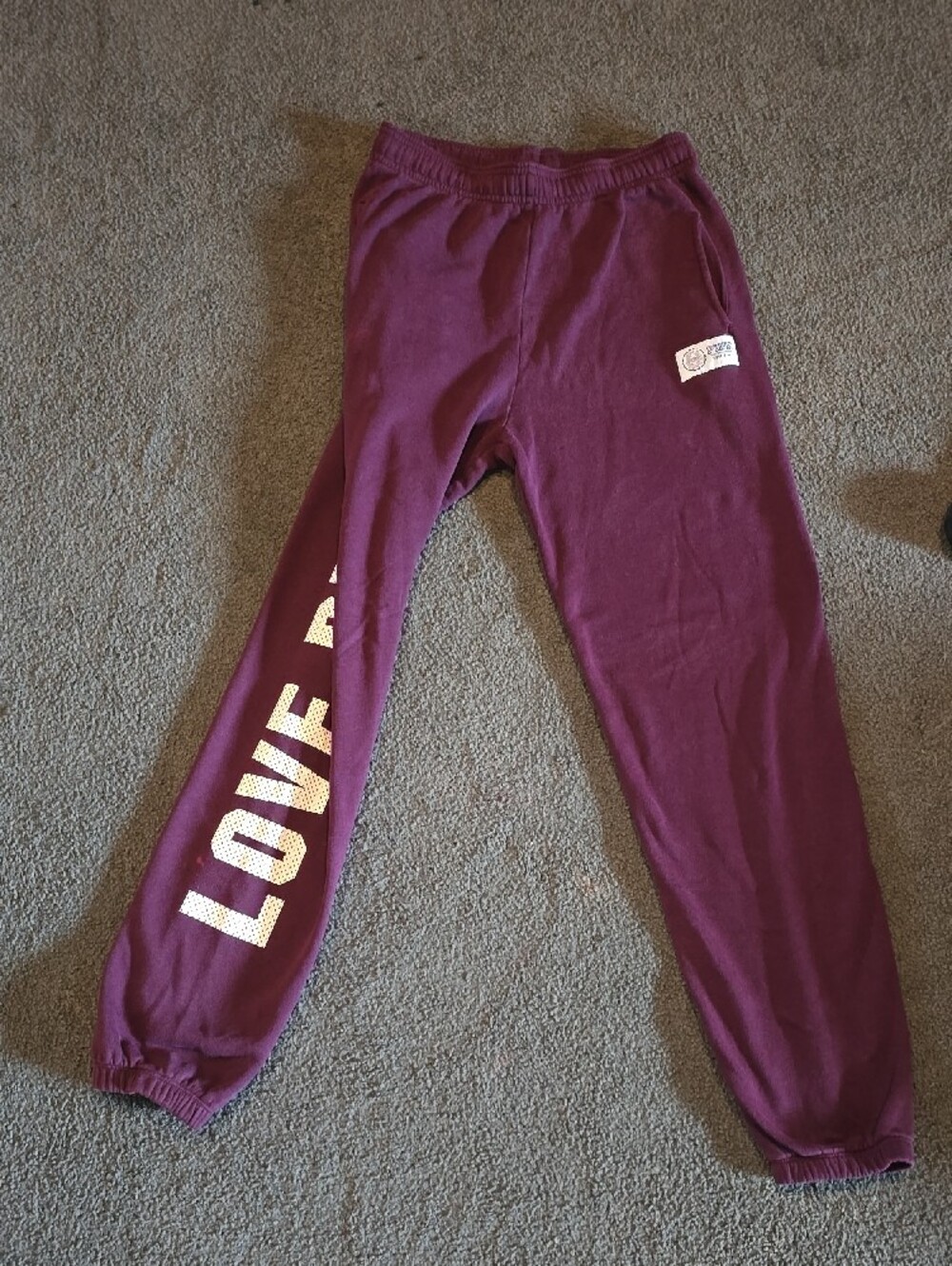 PINK Victoria's Secret Maroon Track Joggers with White Logo - Picture 2 of 6